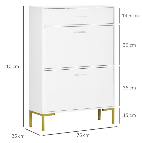 HOMCOM Modern Shoe Cabinet with Drawer and Adjustable Shelf, Hallway Shoe Cupboard Storage Organizer for 12 Pairs of Shoes, White Aosom UK
