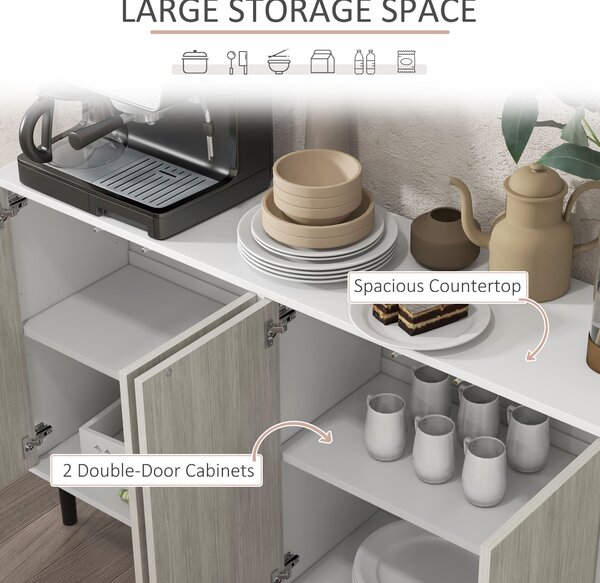 HOMCOM Kitchen Sideboard Storage Cabinet for Living Room with Adjustable Shelves 4 Doors and Pine Wood Legs White