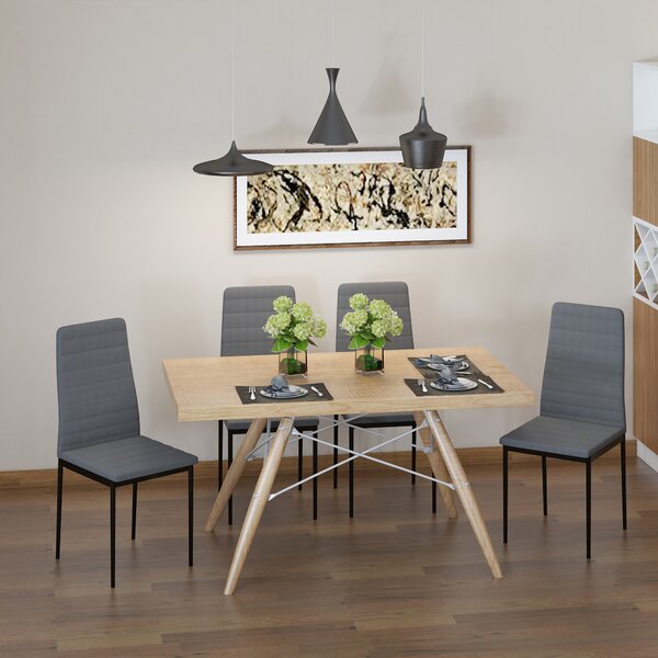 HOMCOM Set of 4 Dining Room Chairs, Linen Upholstered Kitchen Chairs, Outdoor Dining Chairs with Padded Seat & Metal Legs, Grey Aosom UK