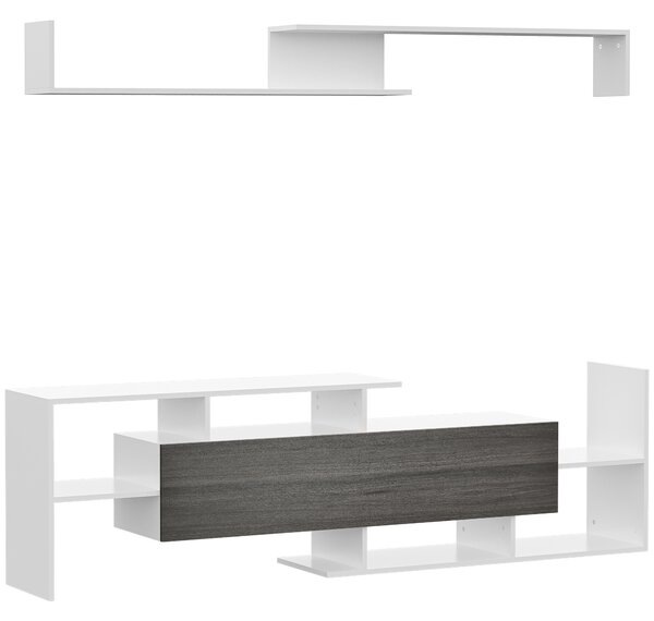 HOMCOM TV Unit with Storage for Wall-Mounted 65" TVs or Standing 50" TVs, TV stand set w/ a Wall Shelf & a Cabinet, Living Room Bedroom-White & Grey