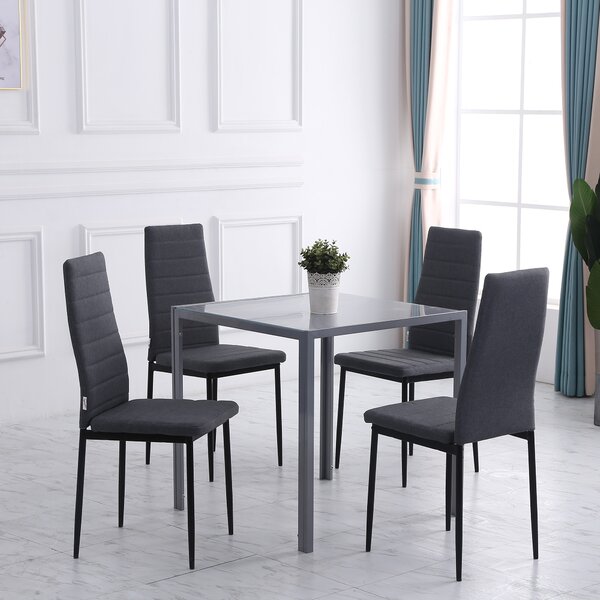 HOMCOM Set of 4 Dining Room Chairs, Linen Upholstered Kitchen Chairs, Outdoor Dining Chairs with Padded Seat & Metal Legs, Grey Aosom UK