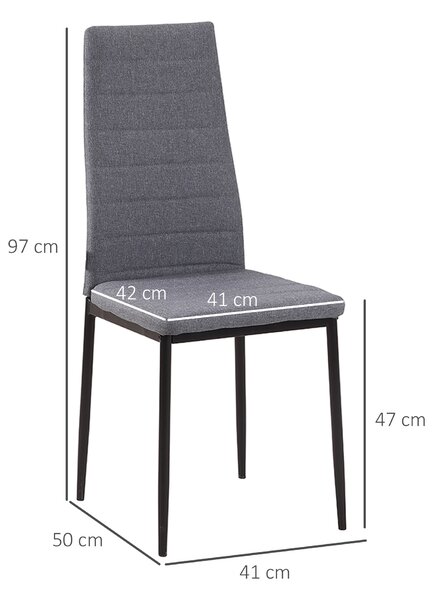 HOMCOM Set of 4 Dining Room Chairs, Linen Upholstered Kitchen Chairs, Outdoor Dining Chairs with Padded Seat & Metal Legs, Grey Aosom UK