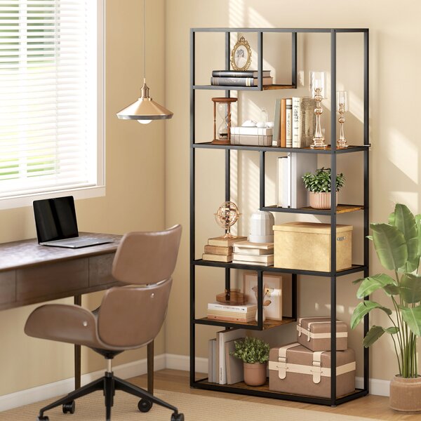 HOMCOM Industrial Bookcase Shelf, 7 Tier Metal Shelving, Storage Shelves for Living Room, Home Office, Bedroom, Rustic Brown Aosom UK