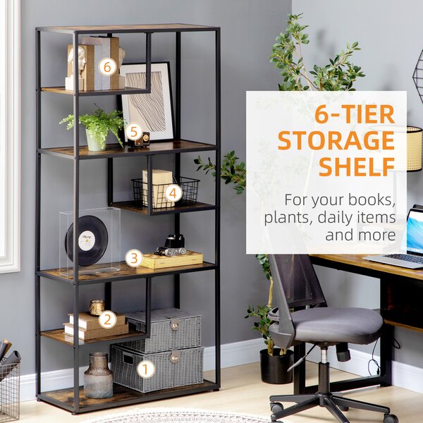 HOMCOM Industrial Bookcase Shelf, 7 Tier Metal Shelving, Storage Shelves for Living Room, Home Office, Bedroom, Rustic Brown Aosom UK