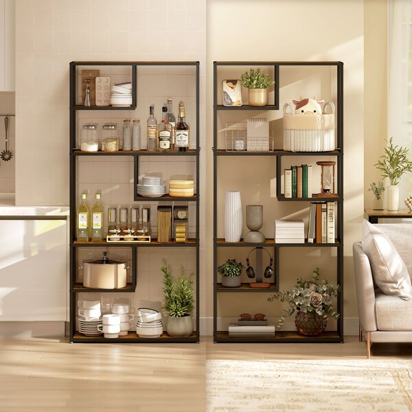 HOMCOM Industrial Bookcase Shelf, 7 Tier Metal Shelving, Storage Shelves for Living Room, Home Office, Bedroom, Rustic Brown Aosom UK