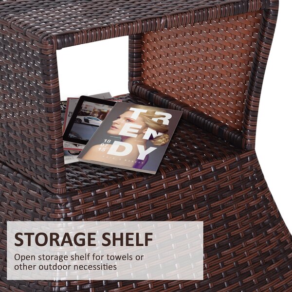 Outsunny Outdoor Patio Rattan Wicker Coffee Table Bistro Side Table w/ Umbrella Hole and Storage Space, Brown Aosom UK