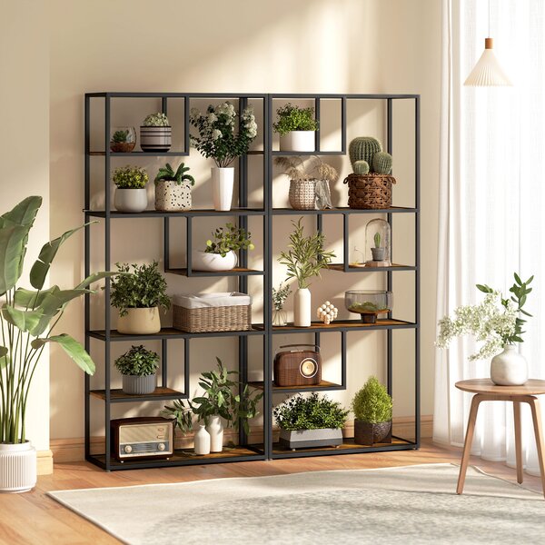 HOMCOM Industrial Bookcase Shelf, 7 Tier Metal Shelving, Storage Shelves for Living Room, Home Office, Bedroom, Rustic Brown Aosom UK