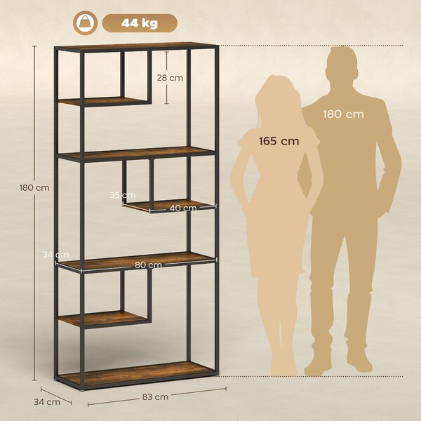 HOMCOM Industrial Bookcase Shelf, 7 Tier Metal Shelving, Storage Shelves for Living Room, Home Office, Bedroom, Rustic Brown Aosom UK
