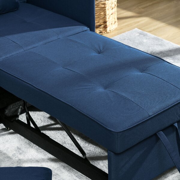 HOMCOM 3-In-1 Single Sofa Bed with Seat Thickness, Fold Out Chair Bed with 5-positon Adjustable Back & Removable and Washable Pillow, Blue Aosom UK