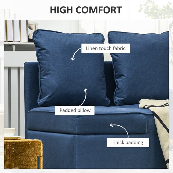 HOMCOM 3-In-1 Single Sofa Bed with Seat Thickness, Fold Out Chair Bed with 5-positon Adjustable Back & Removable and Washable Pillow, Blue Aosom UK