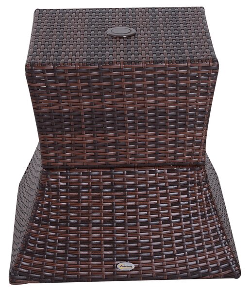 Outsunny Outdoor Patio Rattan Wicker Coffee Table Bistro Side Table w/ Umbrella Hole and Storage Space, Brown Aosom UK