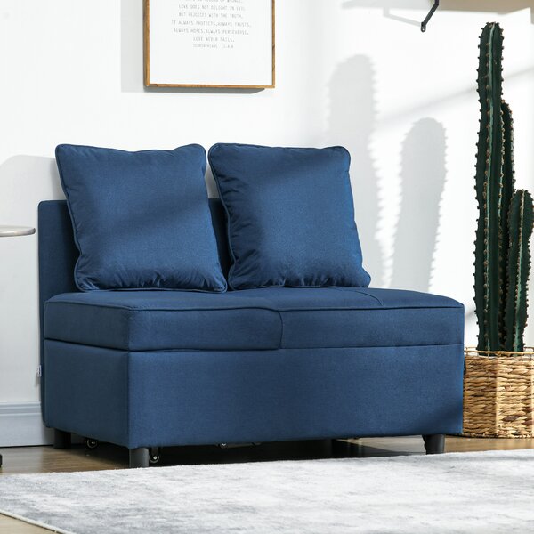 HOMCOM 3-In-1 Single Sofa Bed with Seat Thickness, Fold Out Chair Bed with 5-positon Adjustable Back & Removable and Washable Pillow, Blue Aosom UK