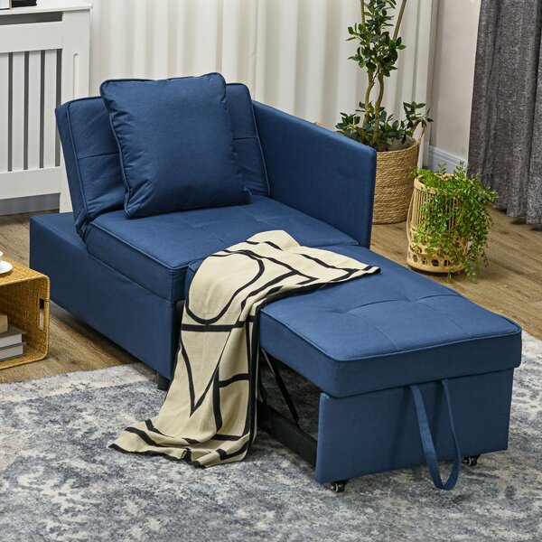 HOMCOM 3-In-1 Single Sofa Bed with Seat Thickness, Fold Out Chair Bed with 5-positon Adjustable Back & Removable and Washable Pillow, Blue Aosom UK