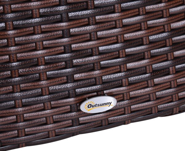 Outsunny Outdoor Patio Rattan Wicker Coffee Table Bistro Side Table w/ Umbrella Hole and Storage Space, Brown Aosom UK