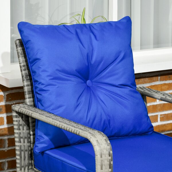 Outsunny 3 pcs PE Rattan Wicker Garden Furniture Patio Bistro Set Weave Conservatory Sofa Storage Table and Chairs Set Blue Cushion Grey Wicker