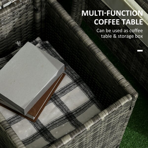 Outsunny 3 pcs PE Rattan Wicker Garden Furniture Patio Bistro Set Weave Conservatory Sofa Storage Table and Chairs Set Blue Cushion Grey Wicker