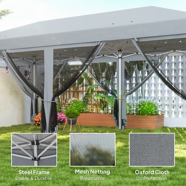 Outsunny 6x3m Pop Up Gazebo, Wedding Tent w/ 6 Mesh Walls & Carry Bag, Grey Aosom UK