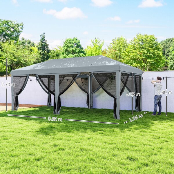 Outsunny 6x3m Pop Up Gazebo, Wedding Tent w/ 6 Mesh Walls & Carry Bag, Grey Aosom UK