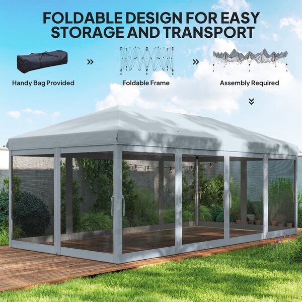 Outsunny 6x3m Pop Up Gazebo, Wedding Tent w/ 6 Mesh Walls & Carry Bag, Grey Aosom UK
