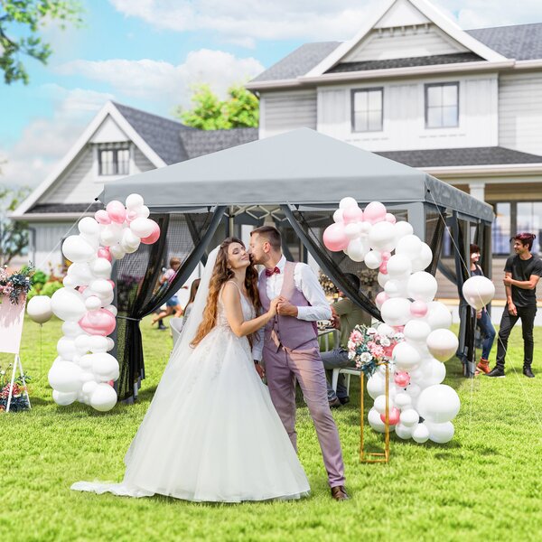 Outsunny 6x3m Pop Up Gazebo, Wedding Tent w/ 6 Mesh Walls & Carry Bag, Grey Aosom UK