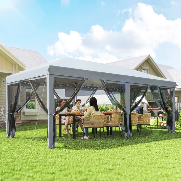 Outsunny 6x3m Pop Up Gazebo, Wedding Tent w/ 6 Mesh Walls & Carry Bag, Grey Aosom UK