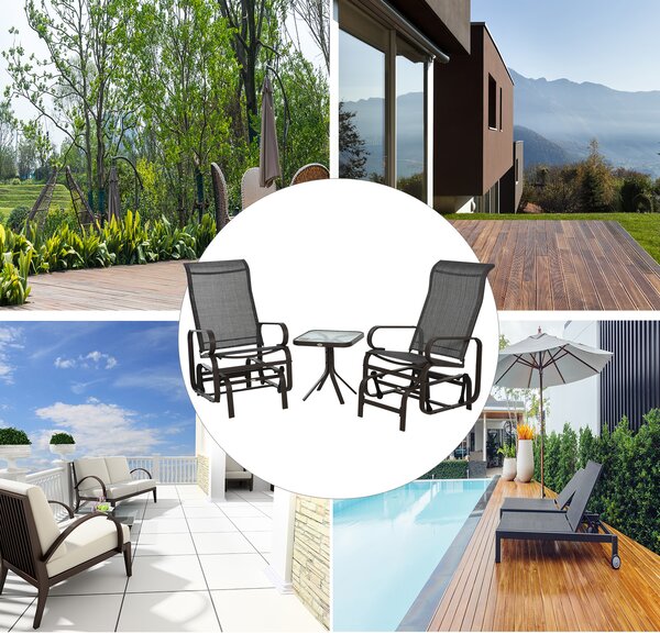 Outsunny 3 piece Outdoor Swing Chair with Tea Table Set, Patio Garden Rocking Furniture