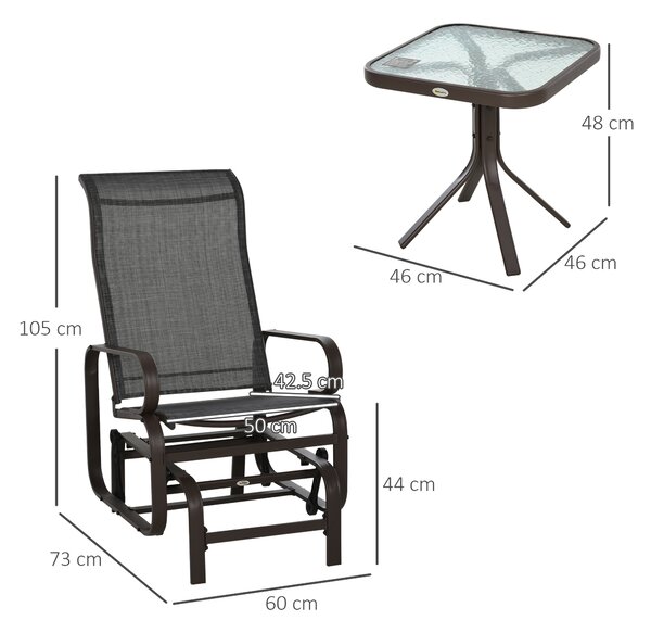 Outsunny 3 piece Outdoor Swing Chair with Tea Table Set, Patio Garden Rocking Furniture