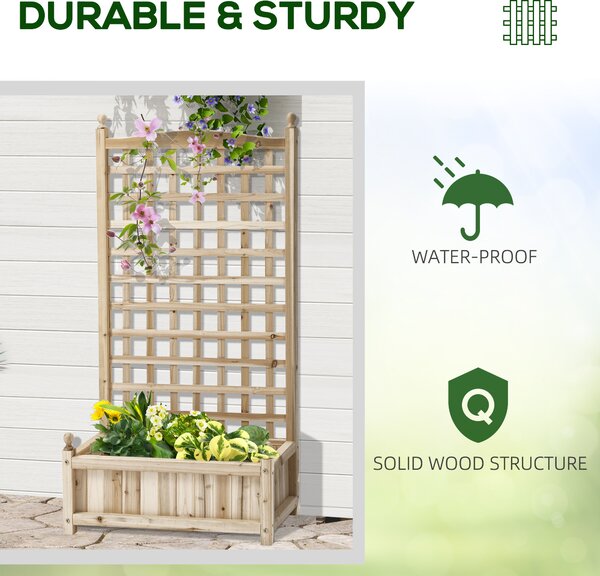 Outsunny Planter with Trellis for Climbing Vines, Wood Raised Beds for Flower, Indoor Outdoor, 58W x 21.5D x 15Hcm, Natural Aosom UK