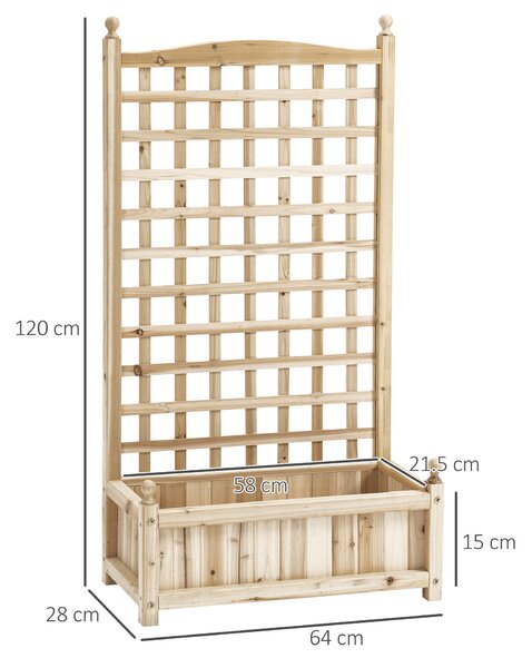 Outsunny Planter with Trellis for Climbing Vines, Wood Raised Beds for Flower, Indoor Outdoor, 58W x 21.5D x 15Hcm, Natural Aosom UK