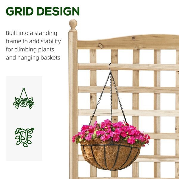 Outsunny Planter with Trellis for Climbing Vines, Wood Raised Beds for Flower, Indoor Outdoor, 58W x 21.5D x 15Hcm, Natural Aosom UK