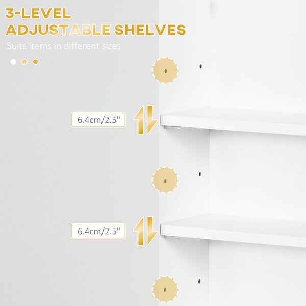 Kleankin Wall Mounted Bathroom Cabinet, Over Toilet Storage, Adjustable Shelves, for Hallway, Living Room, White Aosom UK