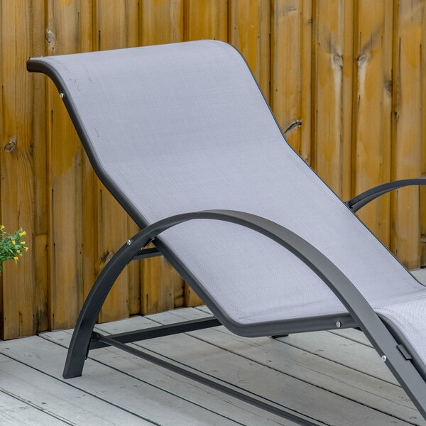 Outsunny 3 Pieces Lounge Chair Set Garden Outdoor Recliner Sunbathing Chair with Table, Light Grey Aosom UK