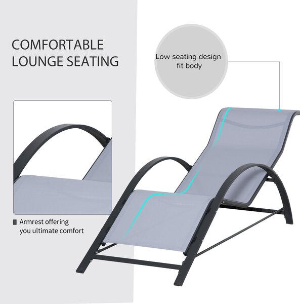 Outsunny 3 Pieces Lounge Chair Set Garden Outdoor Recliner Sunbathing Chair with Table, Light Grey Aosom UK
