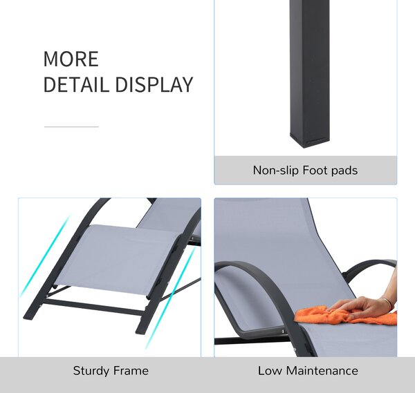Outsunny 3 Pieces Lounge Chair Set Garden Outdoor Recliner Sunbathing Chair with Table, Light Grey Aosom UK