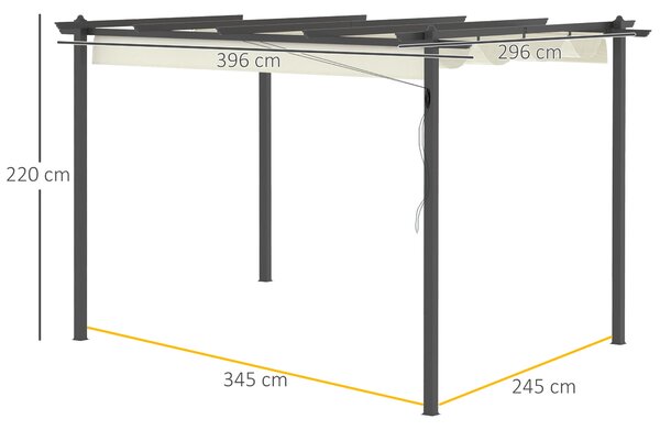 Outsunny Waterproof 4 x 3(m) Aluminum Pergola Gazebo Garden Shelter with Retractable Roof Canopy for Outdoor, Patio, Cream White Aosom UK