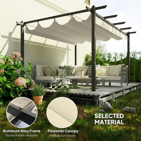 Outsunny Waterproof 4 x 3(m) Aluminum Pergola Gazebo Garden Shelter with Retractable Roof Canopy for Outdoor, Patio, Cream White Aosom UK