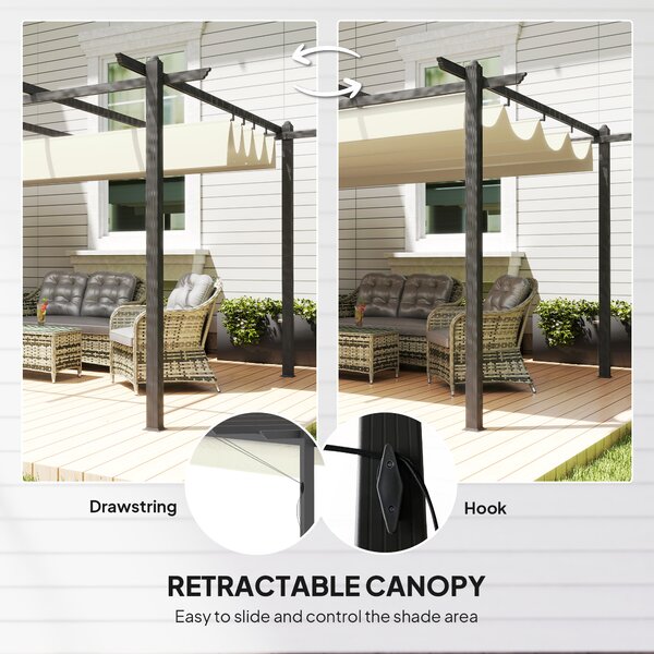 Outsunny Waterproof 4 x 3(m) Aluminum Pergola Gazebo Garden Shelter with Retractable Roof Canopy for Outdoor, Patio, Cream White Aosom UK