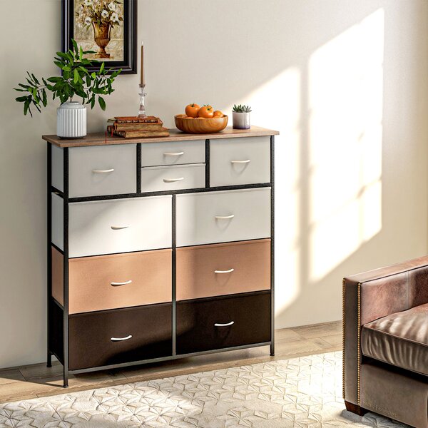 HOMCOM Chest of Drawers for Bedroom, 10-Drawer Dresser with Foldable Fabric Drawers and Metal Frame, Colourful Storage Solution Aosom UK
