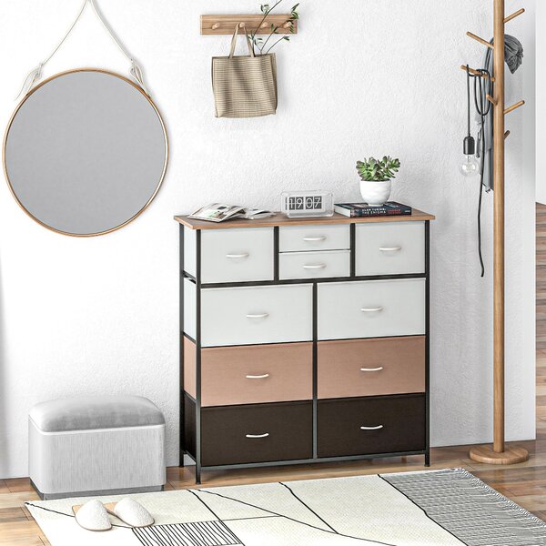 HOMCOM Chest of Drawers for Bedroom, 10-Drawer Dresser with Foldable Fabric Drawers and Metal Frame, Colourful Storage Solution Aosom UK