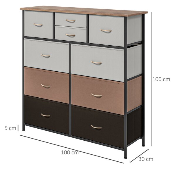 HOMCOM Chest of Drawers for Bedroom, 10-Drawer Dresser with Foldable Fabric Drawers and Metal Frame, Colourful Storage Solution Aosom UK