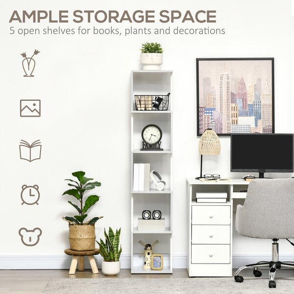 HOMCOM Modern 5-Tier Bookshelf, Freestanding Bookcase Storage Shelving for Living Room Home Office Study, Light Grey Aosom UK