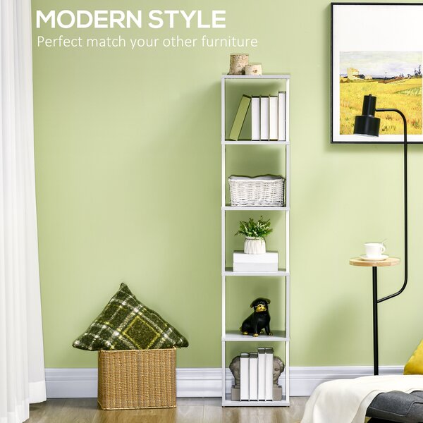 HOMCOM Modern 5-Tier Bookshelf, Freestanding Bookcase Storage Shelving for Living Room Home Office Study, Light Grey Aosom UK