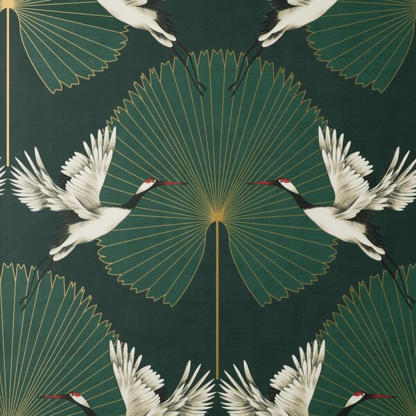 Luxe Cranes Green Wallpaper