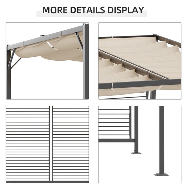 Outsunny 3x2.8m Retractable Garden Pergola, Heavy-Duty Metal Frame Outdoor Sun Shade Canopy Shelter for Patio & Decking, Beige Aosom UK