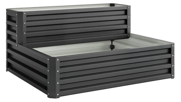 Outsunny 2 Tier Raised Garden Bed, Galvanised Planter Box with Open Bottom for Vegetables Flowers Herbs, 120x101x58cm, Dark Grey