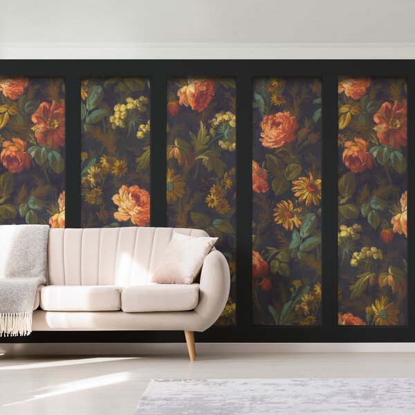 Vintage Floral Black Wall Mural