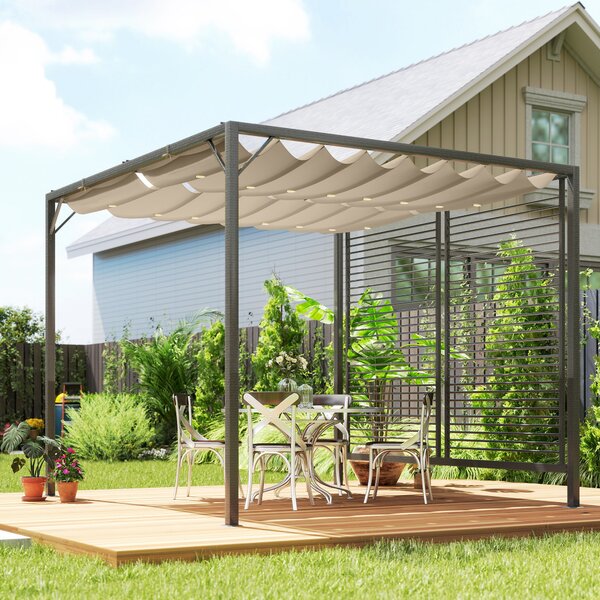 Outsunny 3x2.8m Retractable Garden Pergola, Heavy-Duty Metal Frame Outdoor Sun Shade Canopy Shelter for Patio & Decking, Beige Aosom UK