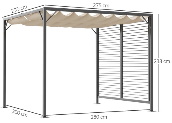 Outsunny 3x2.8m Retractable Garden Pergola, Heavy-Duty Metal Frame Outdoor Sun Shade Canopy Shelter for Patio & Decking, Beige Aosom UK