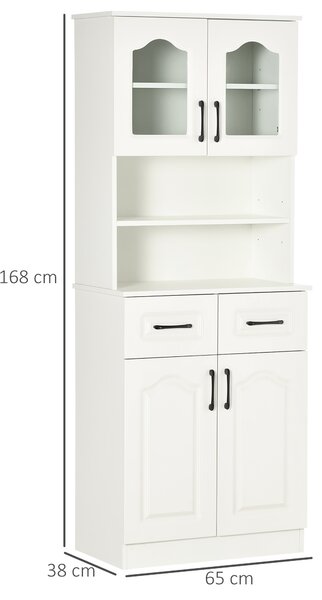 HOMCOM Kitchen Cupboard, Freestanding Storage Cabinet with 2 Adjustable Shelves, 2 Drawers and Open Counter for Living Room, Dining Room, 168cm, White