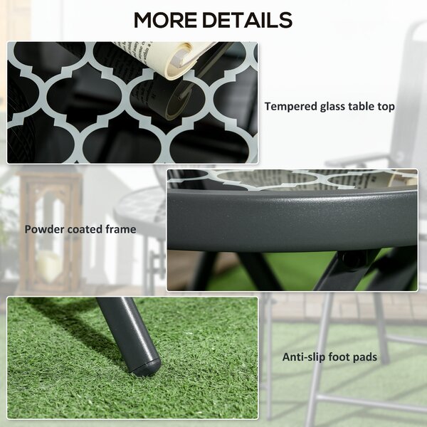 Outsunny Φ45cm Outdoor Side Table, Round Folding Patio Table with Imitation Marble Glass Top, Small Coffee Table, Black Aosom UK
